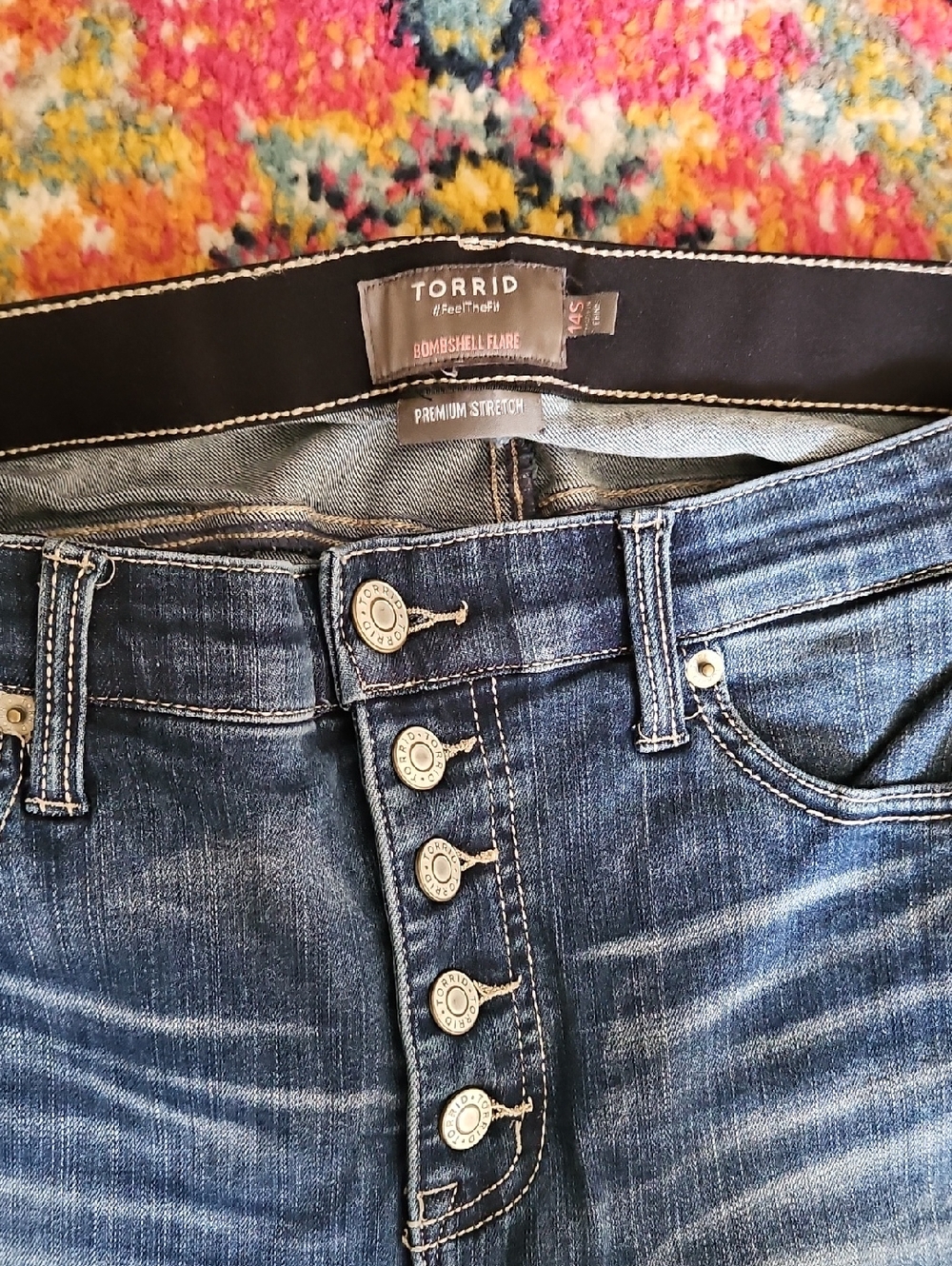 torrid Medium Blue High-Rise Button-Fly Flare Jeans Size 14S - Picture 2 of 6
